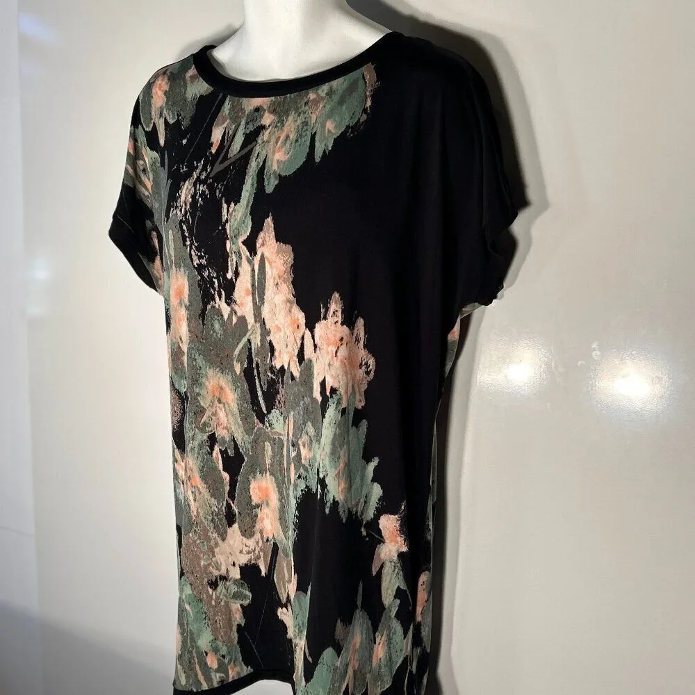 Dana Buchman SZXL Black Abstract Print Pullover Dress Comfy Office Travel Staple